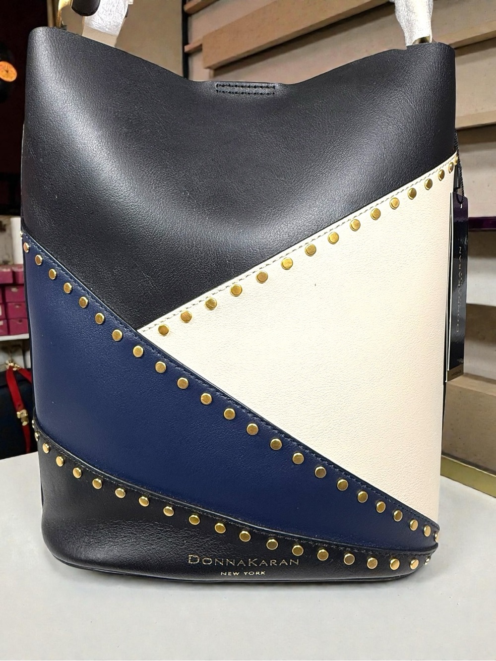 NWT ✨ Donna Karan Adan Studded Bucket Bag 🖤🤍💙 - Picture 2 of 12